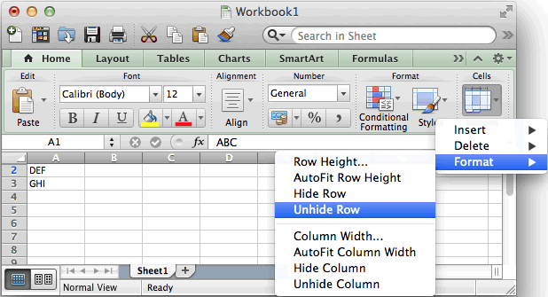 Unhide Column In Excel For Mac